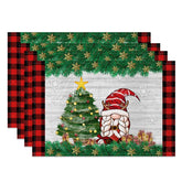 Aperturee - Aperturee Christmas Gnome Set of 4 Placemats Red Buffalo Plaid Border Gnome with Reindeer Antlers Table Mats