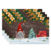 Aperturee - Aperturee Christmas Gnome Set of 4 Placemats Rustic Wood Wall with Snow Holiday Table Mats Decor