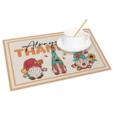 Aperturee - Aperturee Christmas Gnomes Set of 4 Placemats in Khaki for Festive Holiday and Scandinavian Farmhouse Decor