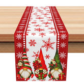 Aperturee - Aperturee Christmas Gnomes with Red Poinsettia Table Runner Festive Snowflake Farmhouse Holiday Dining Decor