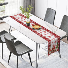 Aperturee - Aperturee Christmas Gnomes with Red Poinsettia Table Runner Festive Snowflake Farmhouse Holiday Dining Decor