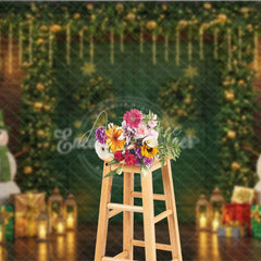 Aperturee - Aperturee Christmas Green Door Photography Backdrop Snowmen with Garland and Lanterns Holiday Mini Session Background