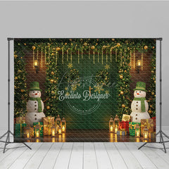 Aperturee - Aperturee Christmas Green Door Photography Backdrop Snowmen with Garland and Lanterns Holiday Mini Session Background