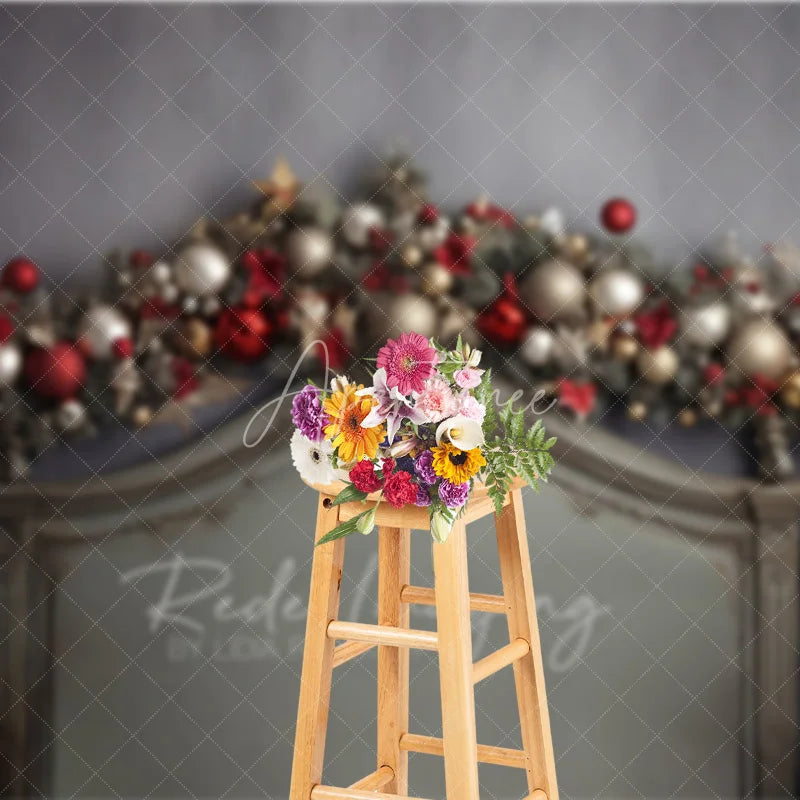 Aperturee - Aperturee Christmas Headboard Backdrop Silver Ornament Garland Grey Bed Background Bedroom Sleepover Holiday Party Decoration