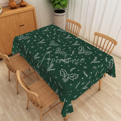 Aperturee - Aperturee Christmas Holly Rectangle Tablecloth Green with White Snowflakes Winter Holiday Table Cover Decor