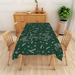 Aperturee - Aperturee Christmas Holly Rectangle Tablecloth Green with White Snowflakes Winter Holiday Table Cover Decor
