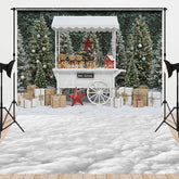 Aperturee - Aperturee Christmas Hot Cocoa Stand Combo Set Backdrop White Cart with Teddy Bears Snowy Cloud Floor for Mini Sessions