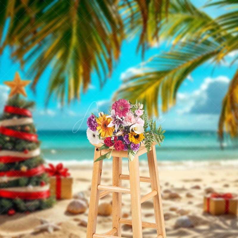 Aperturee - Aperturee Christmas In July Beach Gift Tree Holiday Backdrop