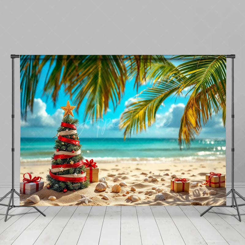 Aperturee - Aperturee Christmas In July Beach Gift Tree Holiday Backdrop
