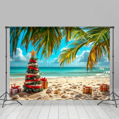 Aperturee - Aperturee Christmas In July Beach Gift Tree Holiday Backdrop