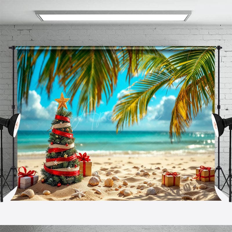 Aperturee - Aperturee Christmas In July Beach Gift Tree Holiday Backdrop