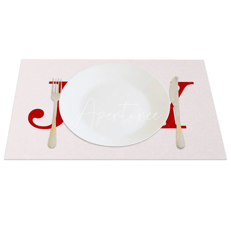 Aperturee - Aperturee Christmas Joy Set of 4 Placemats Holiday Wreath Design Elegant Red and Green Winter Table Mats
