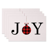 Aperturee - Aperturee Christmas Joy Set of 4 Placemats Red Buffalo Plaid Ornament Modern Farmhouse Holiday Table Mats