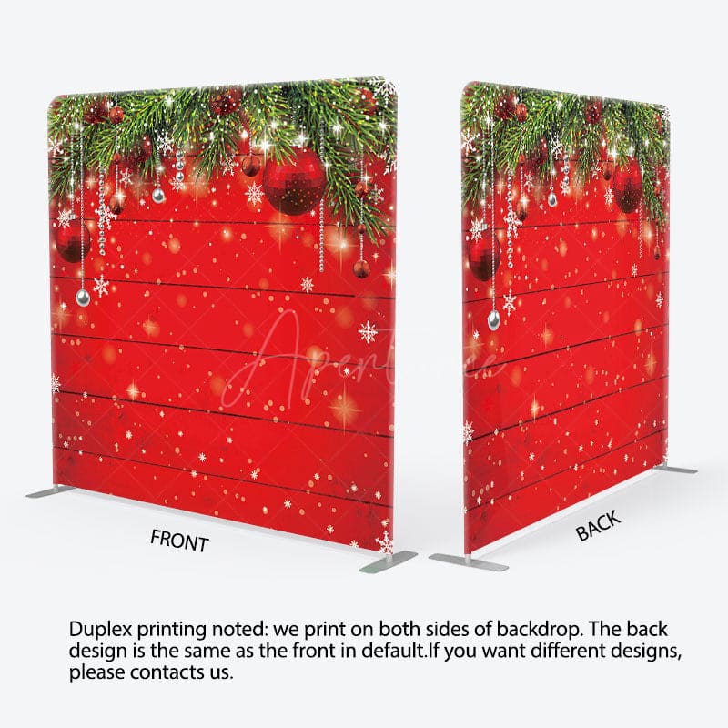 Aperturee - Aperturee Christmas Leaves Red Wooden Pillow Case Backdrop