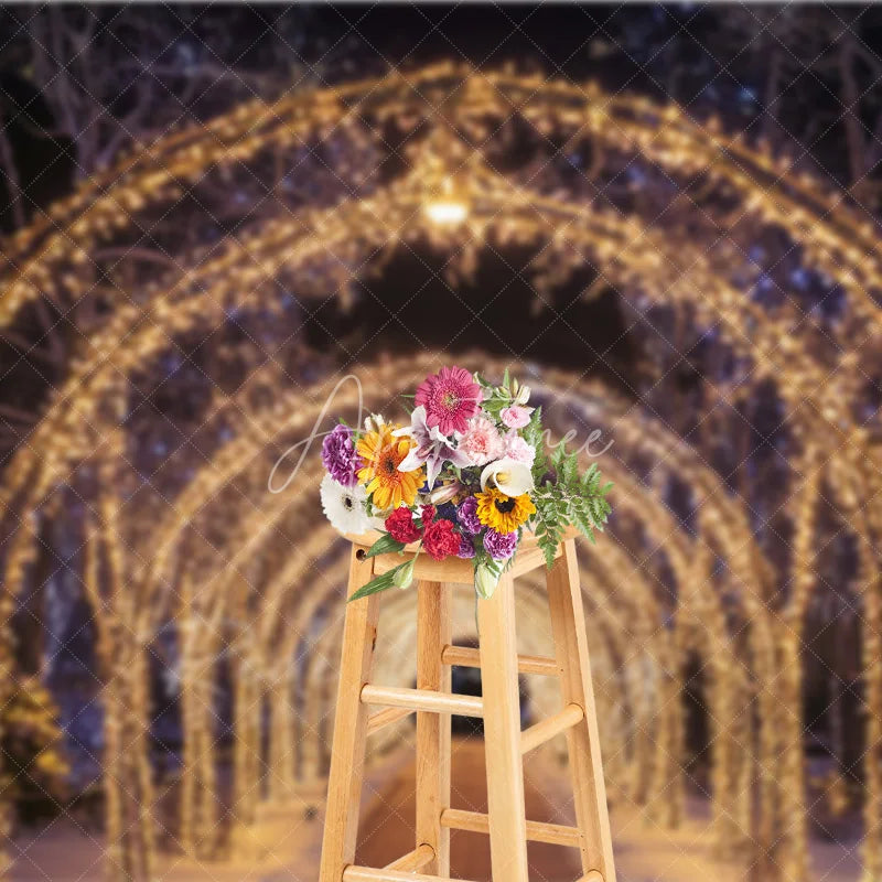 Aperturee - Aperturee Christmas Light Tunnel Backdrop Night String Lights Arch Photography Background Winter Wonderland Romantic Holiday
