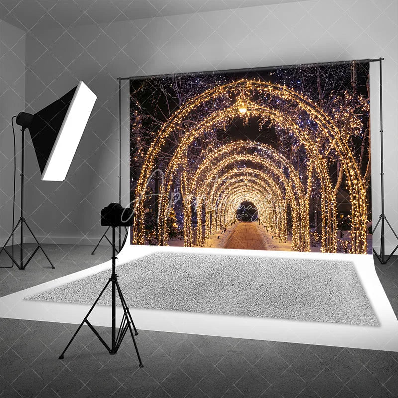 Aperturee - Aperturee Christmas Light Tunnel Backdrop Night String Lights Arch Photography Background Winter Wonderland Romantic Holiday