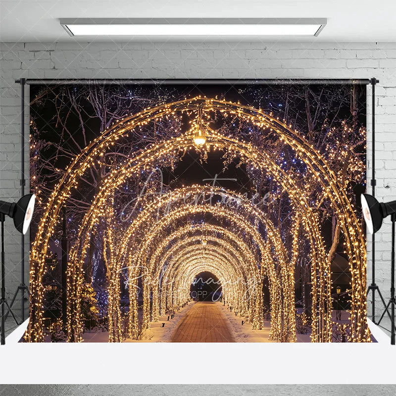 Aperturee - Aperturee Christmas Light Tunnel Backdrop Night String Lights Arch Photography Background Winter Wonderland Romantic Holiday