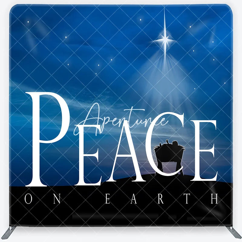 Aperturee - Aperturee Christmas Nativity Peace on Earth Square Double-Sided Backdrop Blue Night Sky Star of Bethlehem Baby Manger.