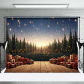 Aperturee - Aperturee Christmas Night Backdrop Wooden Stage Forest Photography Background Glowing Lights Gift Boxes Holiday Party Decoration