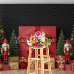 Aperturee - Aperturee Christmas Nutcracker Photography Backdrop Giant Red Present with Trees Holiday Mini Session Background