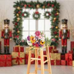 Aperturee - Aperturee Christmas Nutcracker Photography Backdrop Toy Soldiers with Trees and Presents Holiday Mini Session Background