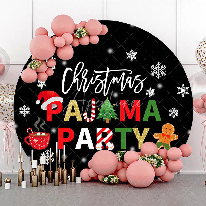 Aperturee - Aperturee Christmas Pajama Party Round Backdrop Gingerbread Man Hot Cocoa Winter Decor