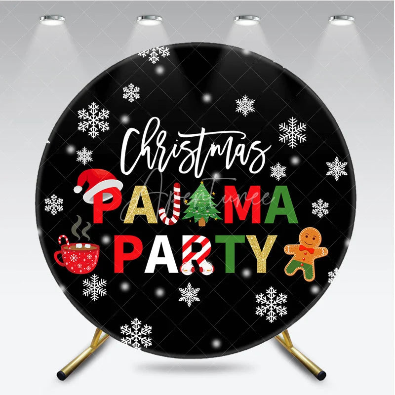 Aperturee - Aperturee Christmas Pajama Party Round Backdrop Gingerbread Man Hot Cocoa Winter Decor