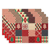 Aperturee - Aperturee Christmas Patchwork Set of 4 Placemats Red Green Quilt Pattern Rustic Farmhouse Holiday Table Mats