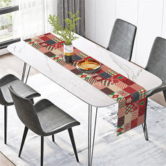 Aperturee - Aperturee Christmas Patchwork Table Runner Red Green Quilt Pattern Rustic Farmhouse Holiday Table Decor