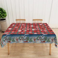 Aperturee - Aperturee Christmas Plaid Rectangle Tablecloth Red Green Tartan with Snowman Snowflake Holiday Table Cover