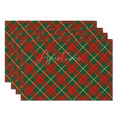 Aperturee - Aperturee Christmas Plaid Set of 4 Placemats Red and Green Tartan Classic Traditional Holiday Table Mats