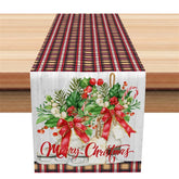 Aperturee - Aperturee Christmas Plaid Table Runner Red and Yellow Tartan Merry Christmas Wreath Farmhouse Holiday Table Decor