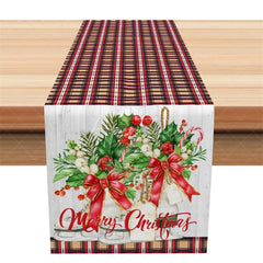 Aperturee - Aperturee Christmas Plaid Table Runner Red and Yellow Tartan Merry Christmas Wreath Farmhouse Holiday Table Decor