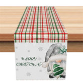 Aperturee - Aperturee Christmas Plaid Table Runner Red Green Tartan with Snowman Merry Christmas Holiday Table Decor
