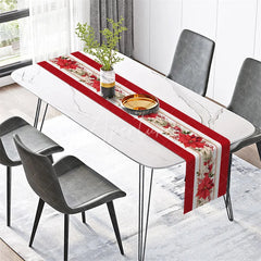 Aperturee - Aperturee Christmas Poinsettia Table Runner Red and Cream Floral Elegant Holiday Farmhouse Table Decor