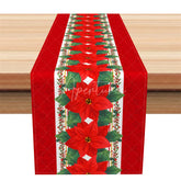 Aperturee - Aperturee Christmas Poinsettia Table Runner Red Floral Holiday Table Decor Elegant Farmhouse Dining