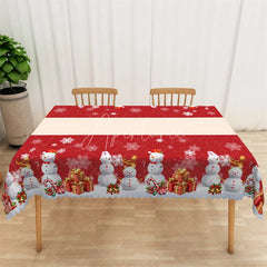 Aperturee - Aperturee Christmas Polar Bear Rectangle Tablecloth Red with White Snowflakes Winter Holiday Table Cover Decor