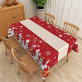 Aperturee - Aperturee Christmas Polar Bear Rectangle Tablecloth Red with White Snowflakes Winter Holiday Table Cover Decor