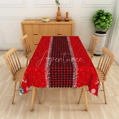Aperturee - Aperturee Christmas Rectangle Tablecloth Red with Buffalo Plaid Runner Snowflake Border Farmhouse Table Cover
