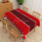 Aperturee - Aperturee Christmas Rectangle Tablecloth Red with Buffalo Plaid Runner Snowflake Border Farmhouse Table Cover