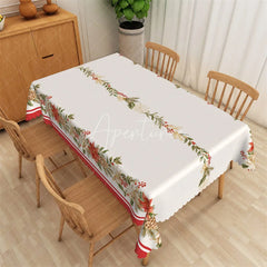 Aperturee - Aperturee Christmas Rectangle Tablecloth White with Poinsettia Garland Elegant Holiday Table Cover Decor
