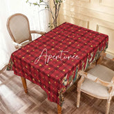 Aperturee - Aperturee Christmas Red Plaid Golden Stars Rectangle Tablecloth Nativity Scene Holiday Dinner Party Decor