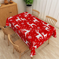 Aperturee - Aperturee Christmas Reindeer Rectangle Tablecloth Red with White Deer Silhouette Snowflake Winter Holiday Table Cover