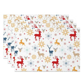 Aperturee - Aperturee Christmas Reindeer Set of 4 Placemats Colorful Deer Silhouette Red Blue Gold Snowflakes Winter Table Mats