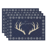 Aperturee - Aperturee Christmas Reindeer Set of 4 Placemats Navy Blue with Antlers Snowflake Border Winter Table Mats