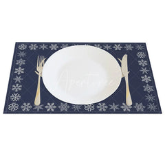 Aperturee - Aperturee Christmas Reindeer Set of 4 Placemats Navy Blue with Antlers Snowflake Border Winter Table Mats