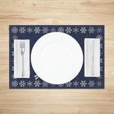 Aperturee - Aperturee Christmas Reindeer Set of 4 Placemats Navy Blue with Snowflake Border Winter Holiday Table Mats Decor