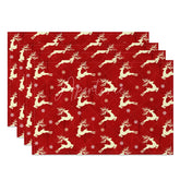 Aperturee - Aperturee Christmas Reindeer Set of 4 Placemats Red with Cream Deer Silhouette Winter Holiday Table Mats