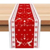 Aperturee - Aperturee Christmas Reindeer Table Runner Red with Snowflake Border Winter Holiday Farmhouse Table Decor