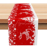 Aperturee - Aperturee Christmas Reindeer Table Runner Red with White Deer Silhouette Splatter Snowflake Holiday Table Decor